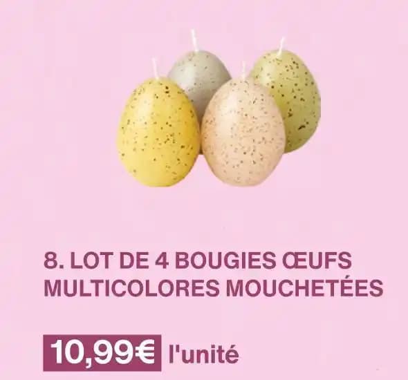 LOT DE 4 BOUGIES ŒUFS MULTICOLORES MOUCHETÉES