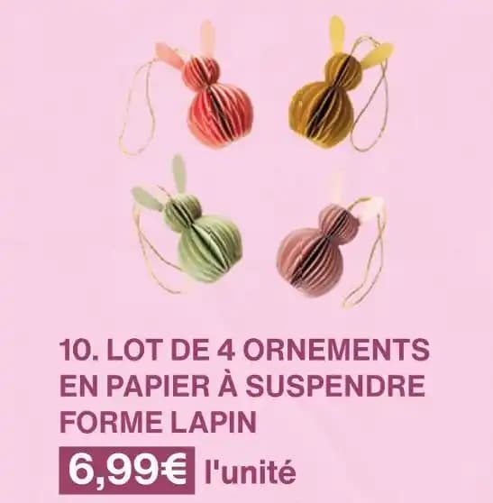 LOT DE 4 ORNEMENTS EN PAPIER À SUSPENDRE FORME LAPIN