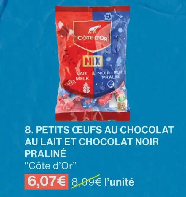 Côte d’Or PETITS ŒUFS AU CHOCOLAT AU LAIT ET CHOCOLAT NOIR PRALINÉ