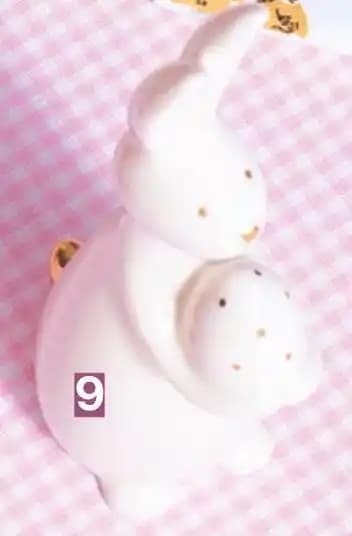 LAPIN EN PORCELAINE À POSER AVEC ŒUFS POIS DORÉS