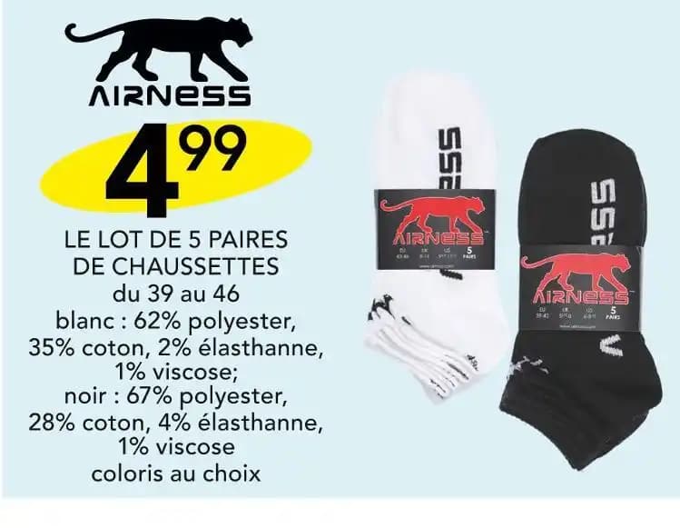 AIRNESS LE LOT DE 5 PAIRES DE CHAUSSETTES