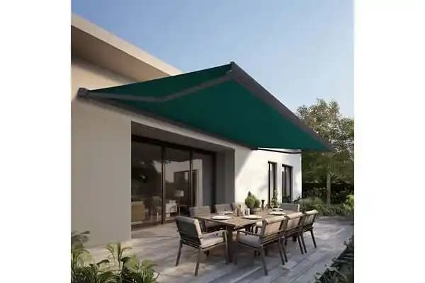 Store banne Coffre intégral PROTECT 2 SMART Gris Anthracite 4x3,5m Motorisé à télécommande + Capteur Vent - Toile Vert