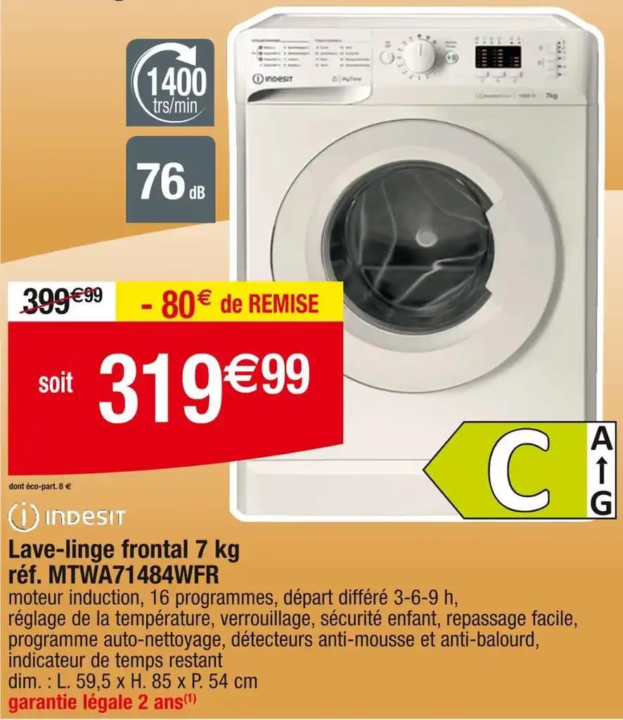 INDESIT Lave-linge frontal 7 kg réf. MTWA71484WFR