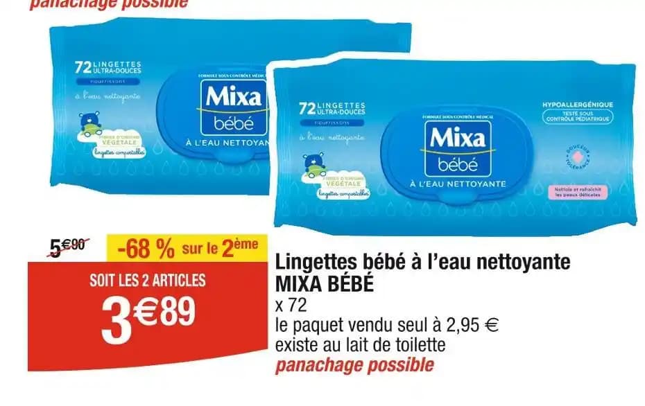 MIXA BÉBÉ Lingettes bébé à l’eau nettoyante