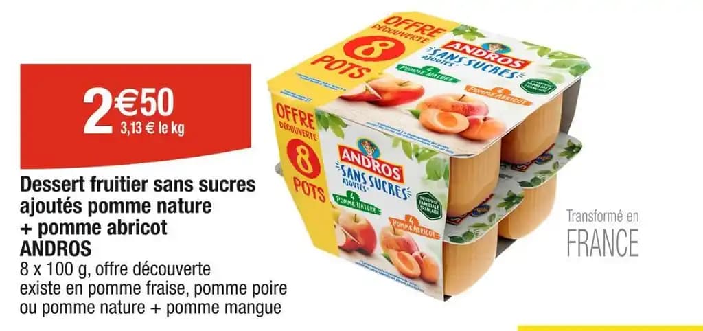 ANDROS Dessert fruitier sans sucres ajoutés