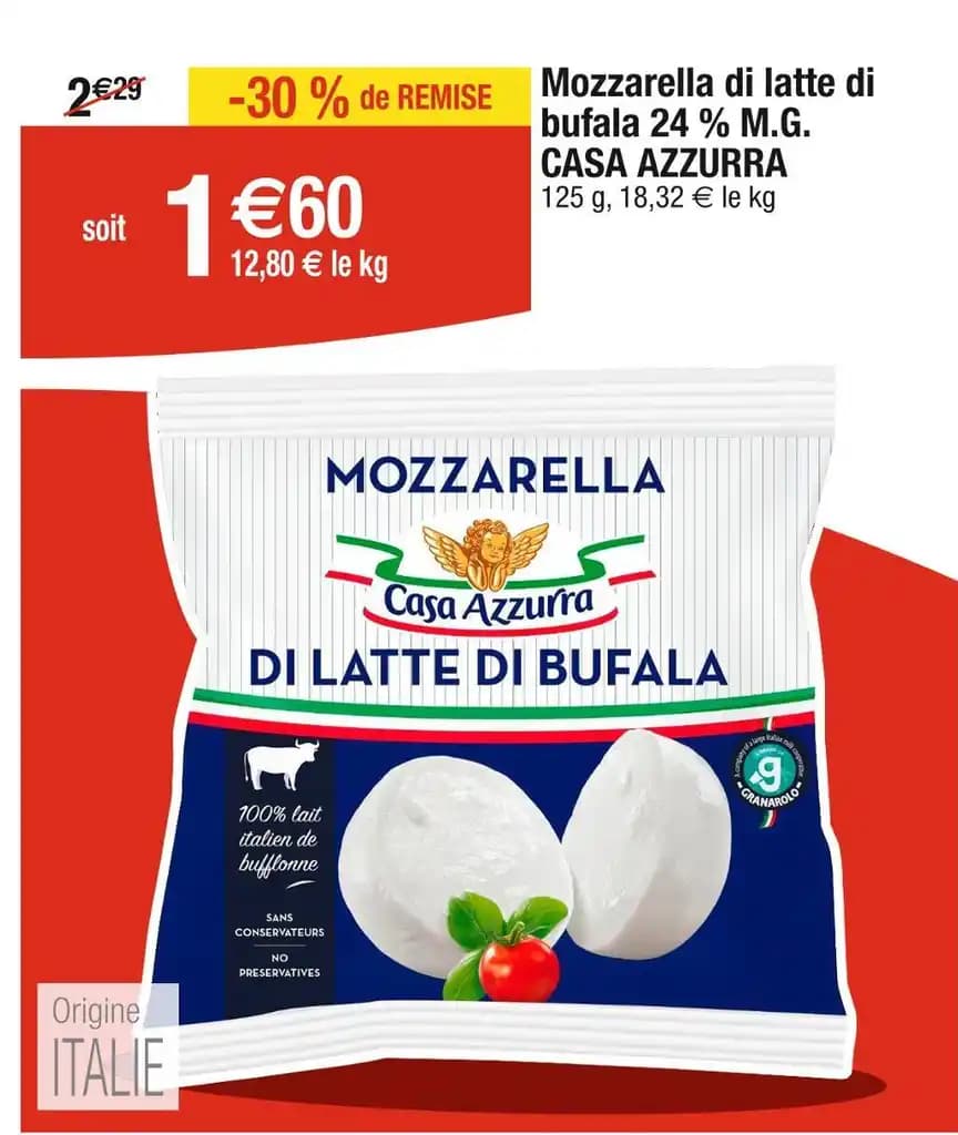 CASA AZZURRA Mozzarella di latte di bufala 24 % M.G