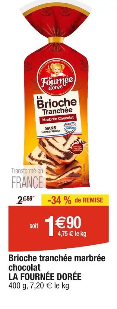 LA FOURNÉE DORÉE Brioche tranchée marbrée chocolat