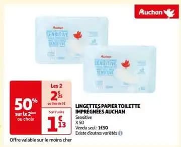 Auchan - lingettes papier toilette imprégnées