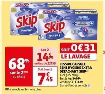 Skip - lessive capsule 3 en1 hygiène extra détachant