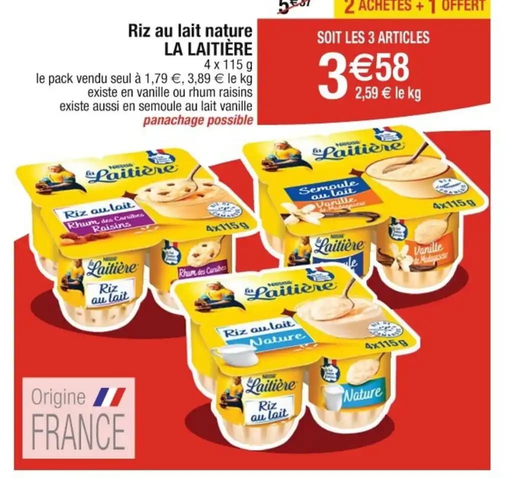 Riz au lait nature LA LAITIÈRE 4x115 g
