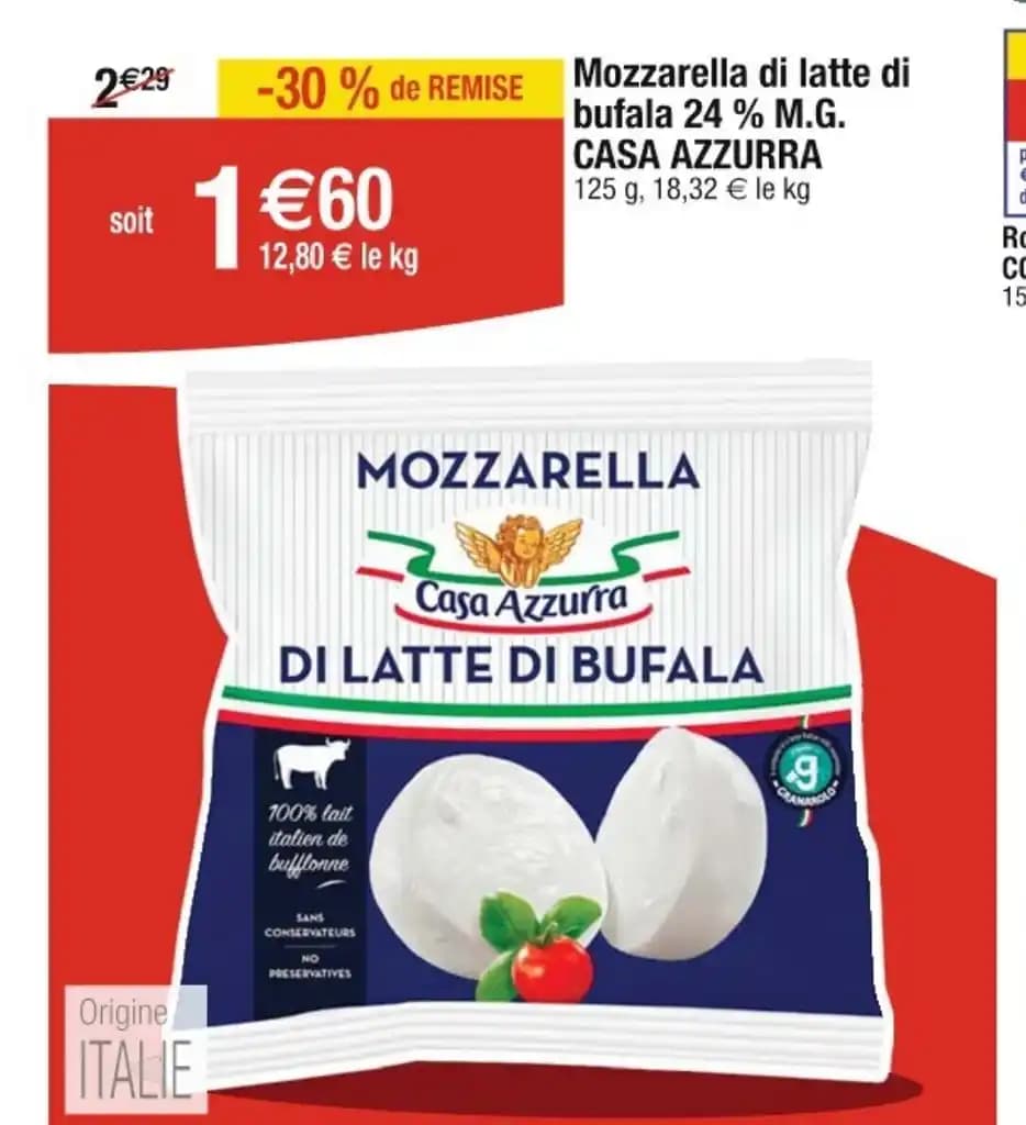 bufala 24 % M.G. Mozzarella di latte di