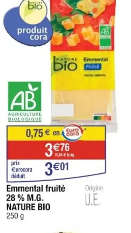 Emmental fruité 28 % M.G. NATURE BIO 250 g