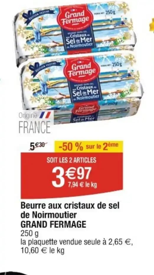 Beurre aux cristaux de sel de Noirmoutier GRAND FERMAGE