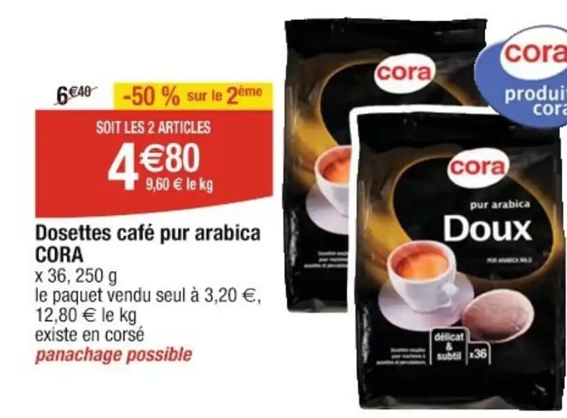 Dosettes café pur arabica CORA