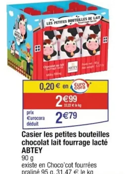 Casier les petites bouteilles chocolat lait fourrage lacté ABTEY