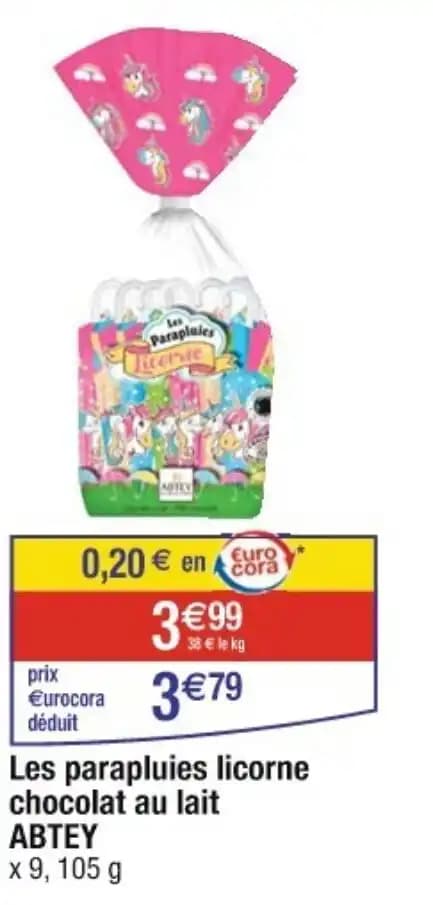 Les parapluies licorne chocolat au lait ABTEY