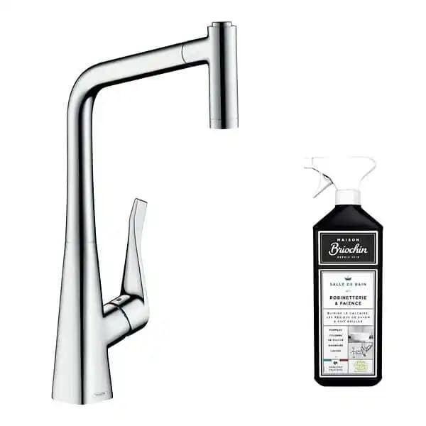 Robinet de cuisine avec douchette HANSGROHE Metris M71 320 2 jets chromé + nettoyant Briochin
