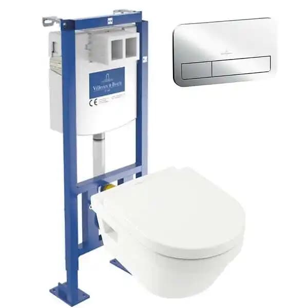 WC suspendu sans bride VILLEROY ET BOCH Architectura + abattant + Bâti-support Villeroy & Boch ViConnect + Plaque de commande