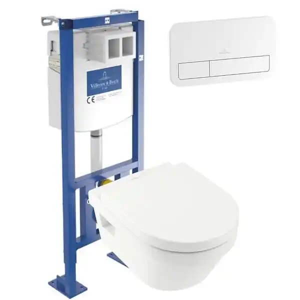 WC suspendu sans bride VILLEROY ET BOCH Architectura + abattant + Bâti-support Villeroy & Boch ViConnect + Plaque de commande
