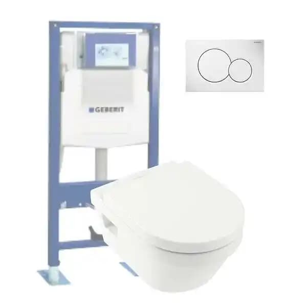WC suspendu sans bride VILLEROY ET BOCH Architectura + abattant + Bati support GEBERIT + plaque de commande