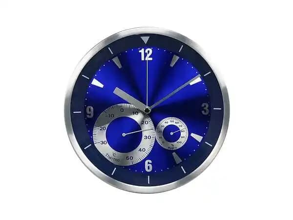 Horloge murale analogique meseur de la température et de l'humidité en couleur bleue