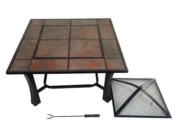 Brasero de jardin incluant un barbecue en carreaux de céramique noir