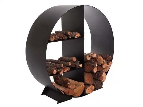 Porte-bois circulaire avec 4 étagères en acier noir