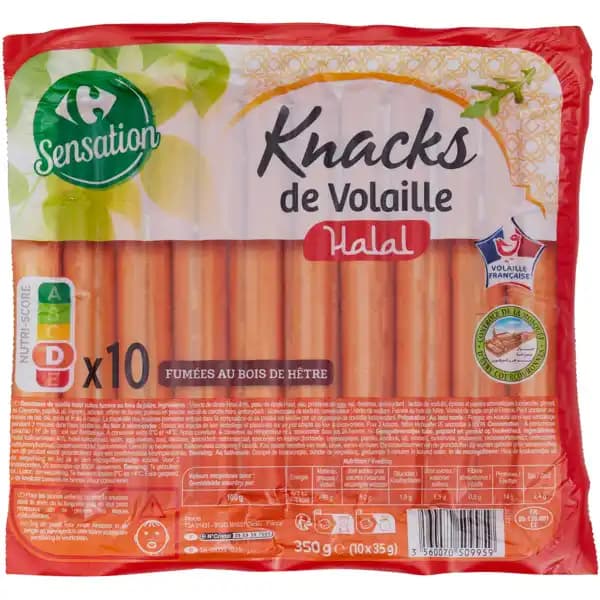 CARREFOUR SENSATION Knacks de volaille Halal