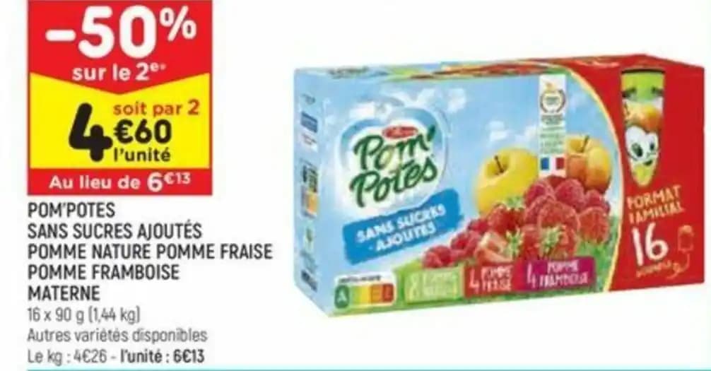 POM'POTES SANS SUCRES AJOUTÉS POMME NATURE POMME FRAISE POMME FRAMBOISE MATERNE
