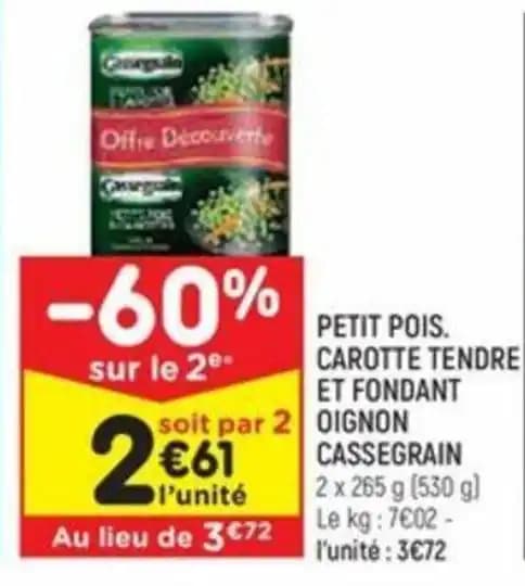 PETIT POIS. CAROTTE TENDRE ET FONDANT OIGNON CASSEGRAIN