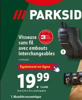 Parkside - visseuse saans fil avec embouts interchangeables