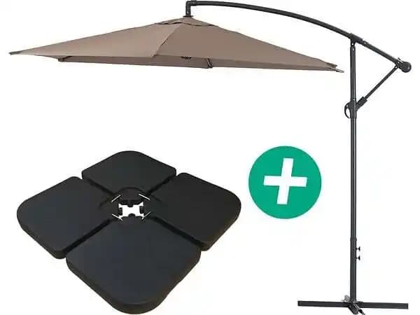 Parasol jardin déporté Alu Ilios - Rond - Ø 3 m - Taupe - Dalles incluses
