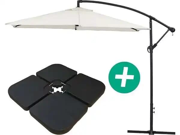 Parasol jardin déporté Alu Ilios - Rond - Ø 3 m - Ecru - Dalles incluses