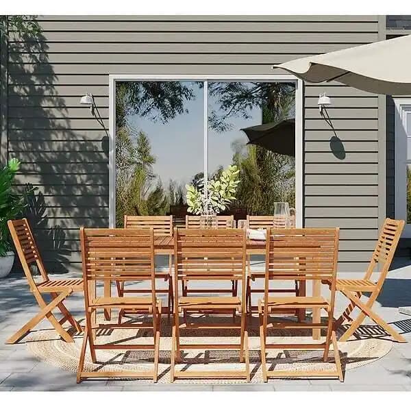 Ensemble table et chaises de jardin SARNO 8 places en bois d'eucalyptus FSC 160 cm avec housse de protection