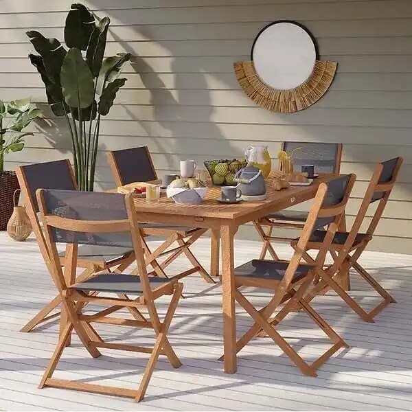Ensemble table et chaises de jardin SORA 6 places en bois d'eucalyptus FSC avec housse de protection