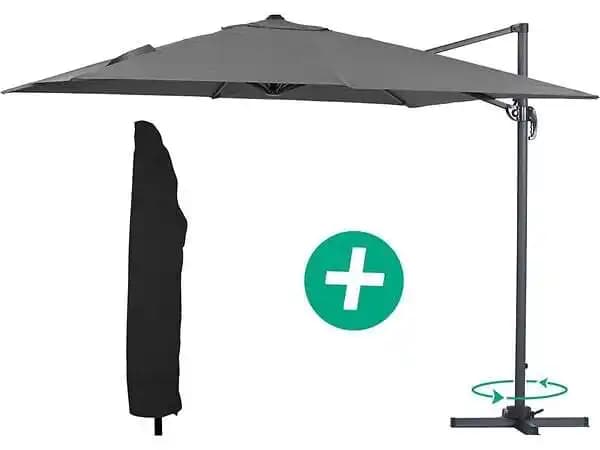 Parasol jardin déporté Alu Sun 3 - Carré - 3 x 3 m - Gris + housse de protection