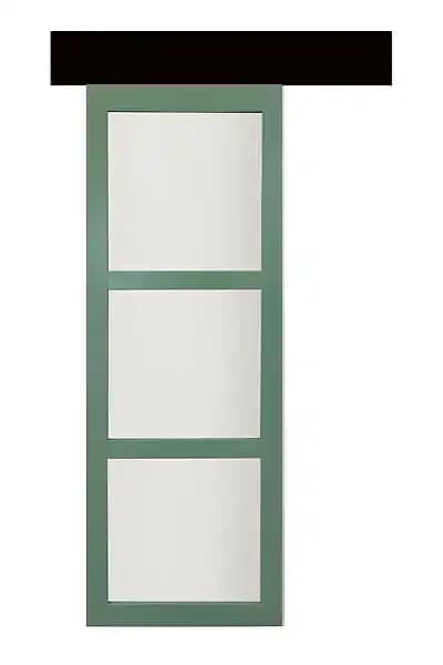 Porte Coulissante Vert Vitrée H204 x L83 + rail bandeau noir GD MENUISERIES