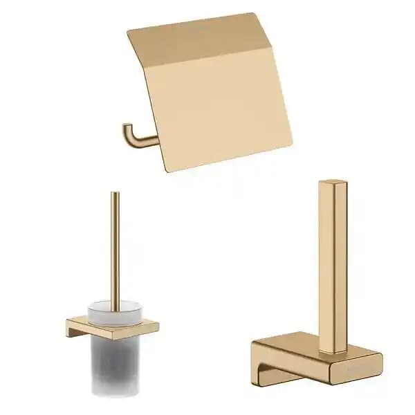 Porte-brosse WC HANSGROHE Addstoris + Porte-papier WC avec couvercle + Réserve porte-papier bronze brossé