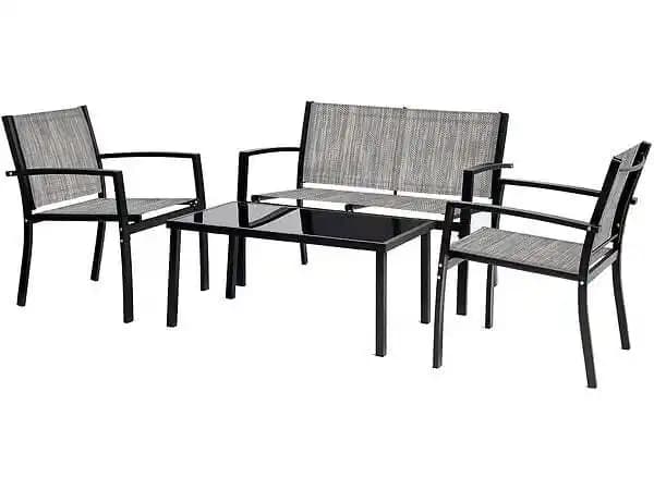 Salon de jardin bas Lino - 4 places - Gris