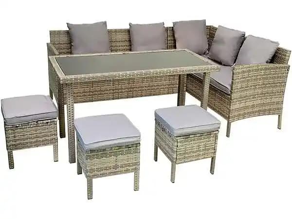 Salon de jardin repas en résine tressée Vero - 8 places - Beige