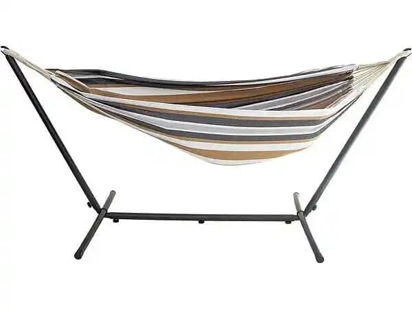 Hamac avec support en métal 150 x 200 cm- Marron et Blanc