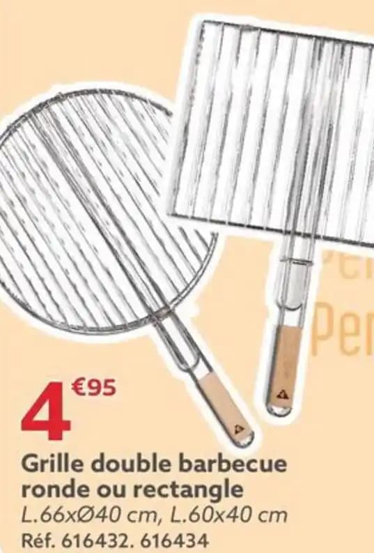 Grille double barbecue ronde ou rectangle L.66xØ40 cm, L.60x40 cm Réf. 616432. 616434