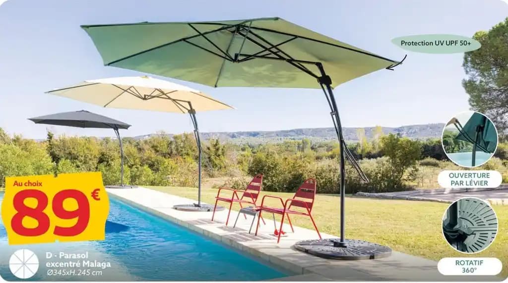 Parasol excentré Malaga 0345xH.245 cm