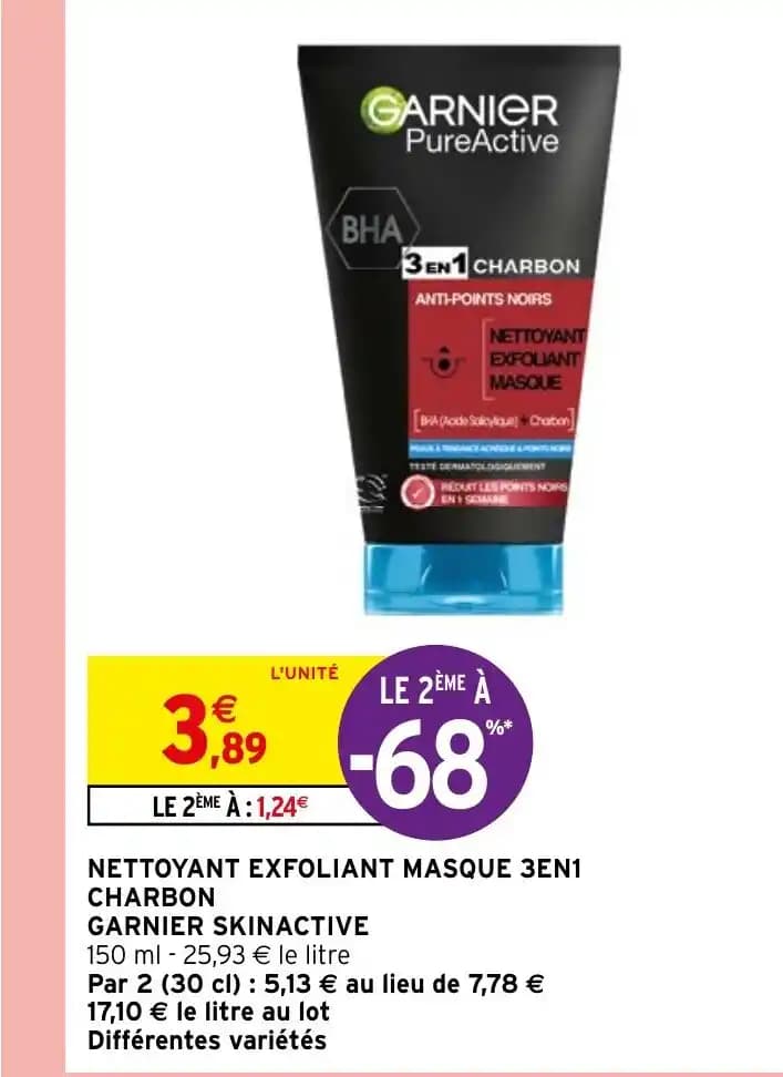 NETTOYANT EXFOLIANT MASQUE 3EN1 CHARBON