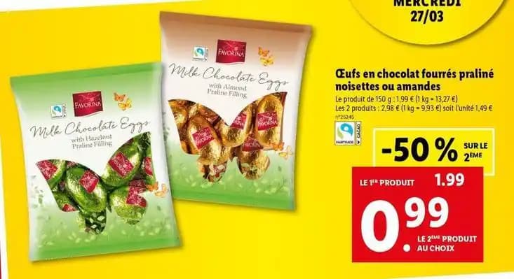 Favorina - œufs en chocolat fourrés praliné noisettes ou amandes