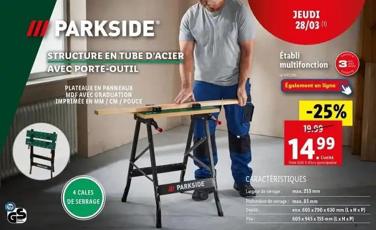 Parkside - structure en tube d'acier avec porte-outil