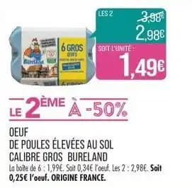 Bureland - oeuf de poules élevées au sol calibre gros