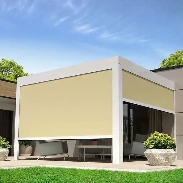 Coffre à coulisses pour pergola LOLITE 4,00x2,50 M (Motorisé à Télécommande - Blanc - écru)