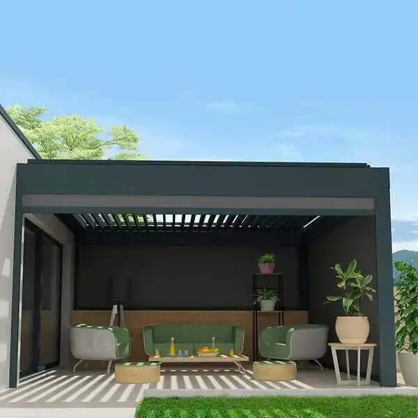 Coffre à coulisses pour pergola SPINELLE 2,50x2,50 M (Motorisé à Télécommande - Gris Anthracite - Gris Graphite)