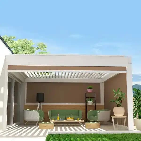 Coffre à coulisses pour pergola SPINELLE 4,00x2,50 M (Motorisé à Télécommande - Blanc - Taupe)